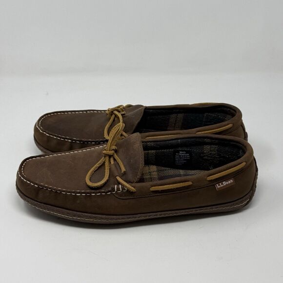 LL Bean Slippers Mens 11 M Brown Leather Flannel Lined Comfort Indoor Outdoor main image 10